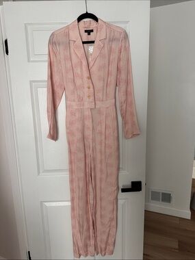 J. Crew Soft Pink Floral-Print Long-Sleeve Jumpsuit